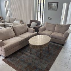 Beautiful Tan Suede Ashley Furniture Sofa Couch & Loveseat For Sale! Free Delivery 🚚 