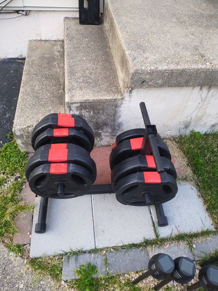 90lbs In Coated Weight Plates And Holder Base