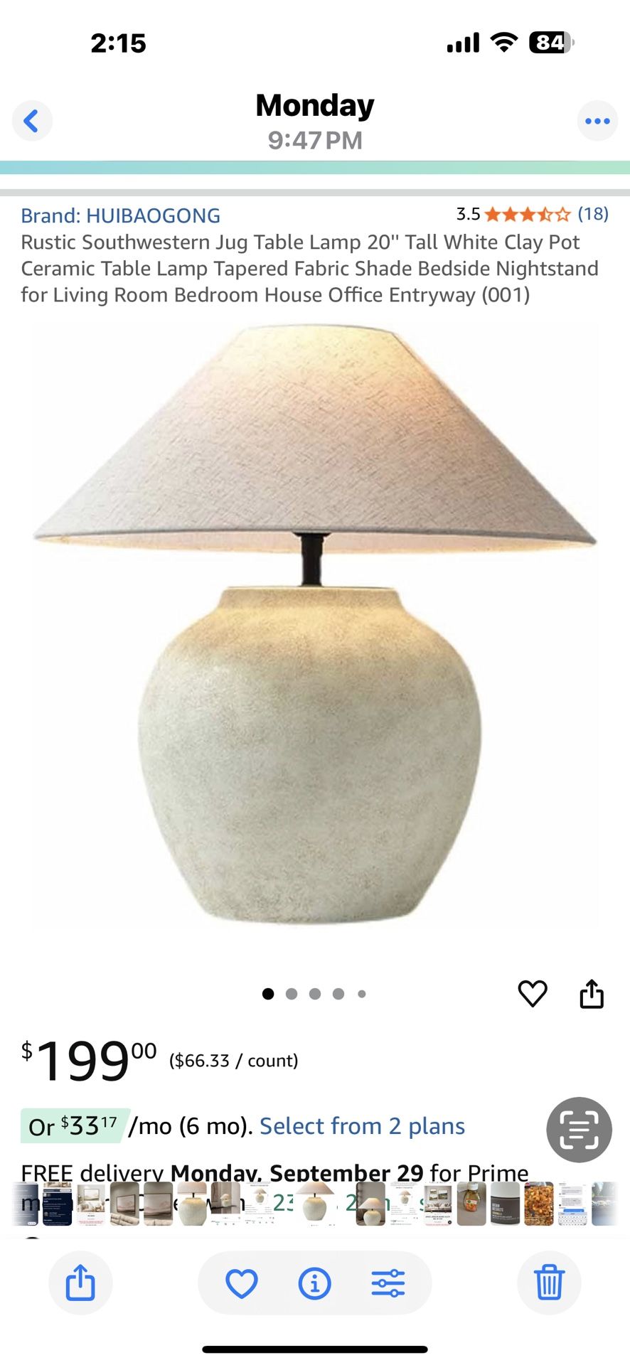 Table Lamp Jug Style Brand New