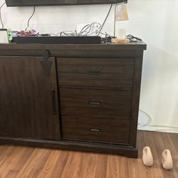 Rustic Wood sliding Door Cabinet With Drawers