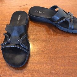 Aerosoles Wip Away Slip On Sandals Black Faux Leather Casual Womens 