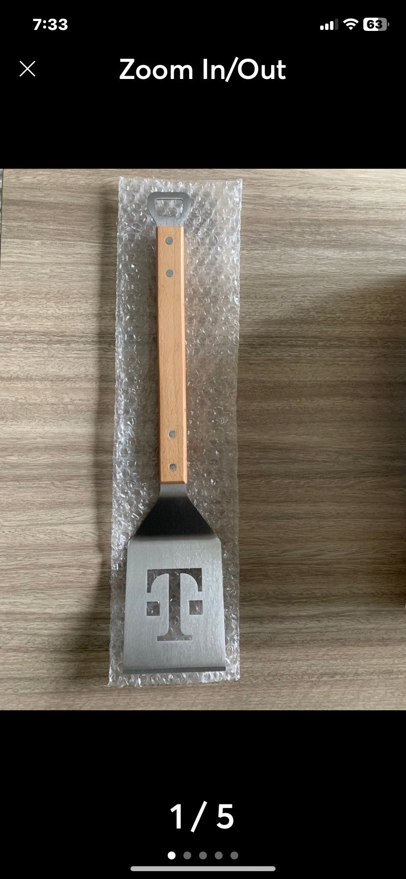 T-Mobile 6/10/25 Tuesdays Tan Wooden & Silver BBQ Grill Metal Spatula with Bottle Opener 17" NWT