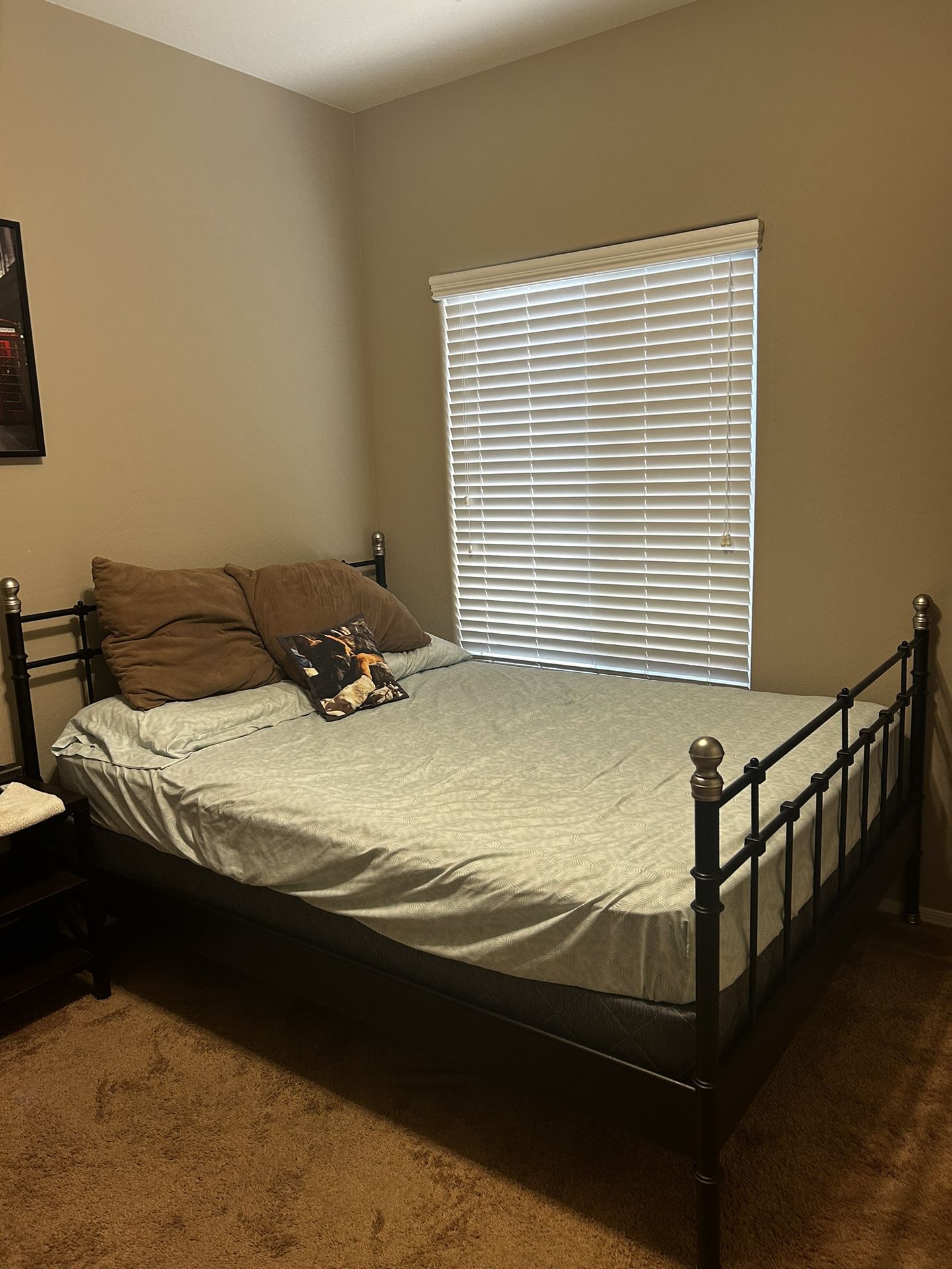 Metal Queen Size Bed With Mattress & Box Spring