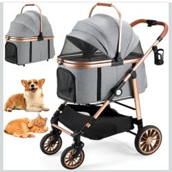 Pet Stroller for Medium Dogs Cats Up to 44 lbs, All-Terrain 3-in-1 Dog Stroller with Detachable Carrier
