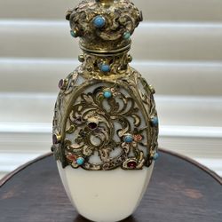 19Th Century, Jeweled, Opaline, Glass Scent Perfume Bottle