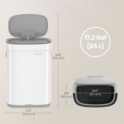 SONGMICS 17.2-Gallon (65 L) Motion Sensor Garbage Can Stainless Steel Trash Bin Ozone Odor Control - Cloud White