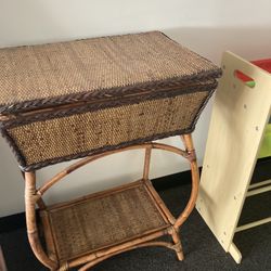 Vintage Chinoiserie Style Rattan Storage/side Table