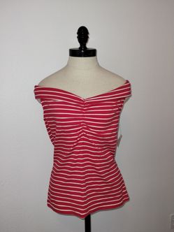 Aeropostale Juniors Red Strapless Blouse White Stripes NEW w/ Tags Large