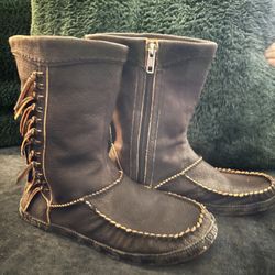 Ugg Hyland Leather Zip Up Moccasins With Fringe