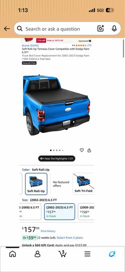 Soft Roll-Up Tonneau Cover Compatible with Dodge Ram 6.5FT Truck Bed Cover Replacement for 2002-2023 Dodge Ram 1(contact info removed) 6.5 Feet Bed