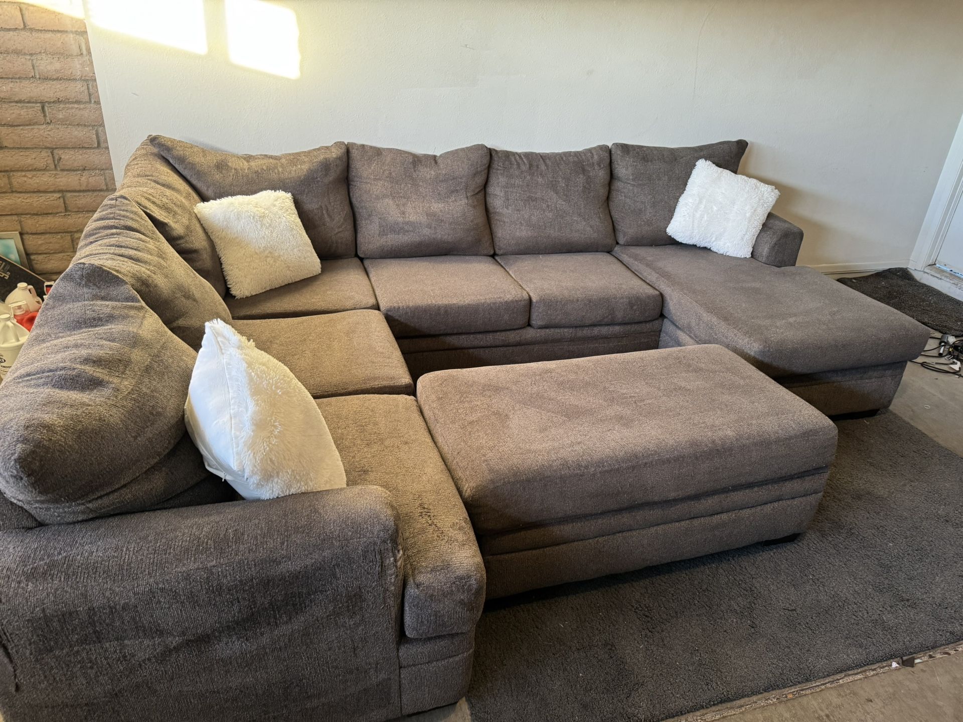 Gray Sectional Sofa Couch Sala Ottoman