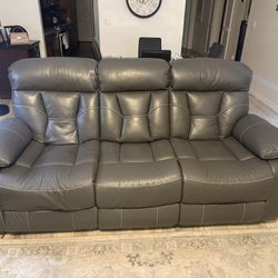 Gray Leather Power Recliner Sofa
