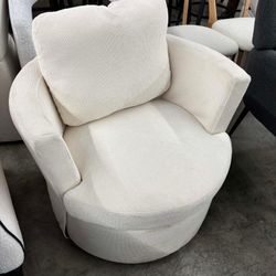 Swivel Accent Chair, Upholstered Round Barrel Chair, No Noise 360 Degree Swivel Metal Base,