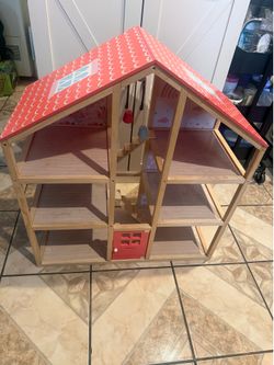 Wood doll house with furniture