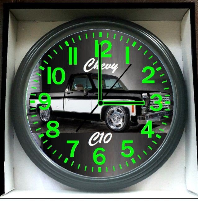 Chevy Chevrolet C10 Bagged Glow In The Dark Wall Clock New!
