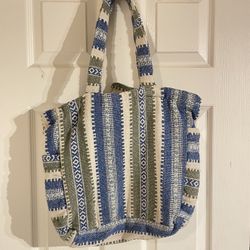 Textured Tote, Blue, Green Cream 