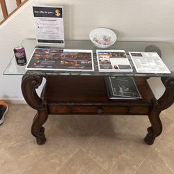 Wooden Steel Glass Topped Table