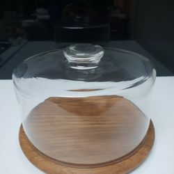 Mid Century Genuine Teak Wood Cake Dome 