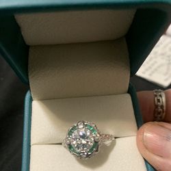 1ct. Moissanite  With  Emerald  Baguettes Around The Center  Stone. Size 9