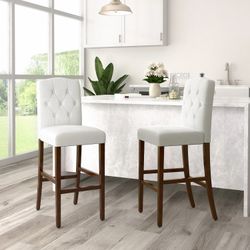 Homy Casa Lunon 2PC White Tufted Bar Stools 29.5" Counter Height Chairs Open Box