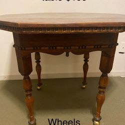 Antique  Parlor Table W/ Wheels / Great Condition 
