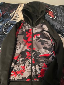 Black and red camouflage zip up