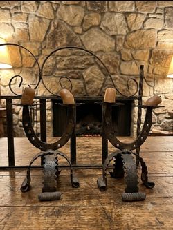 Pair of Vintage Hand-Forged Wrought Iron Horseshoe Candle Holders