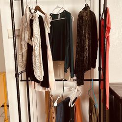 Hanger Clothing  Rack On Wheels W/ Organizer Shelves 