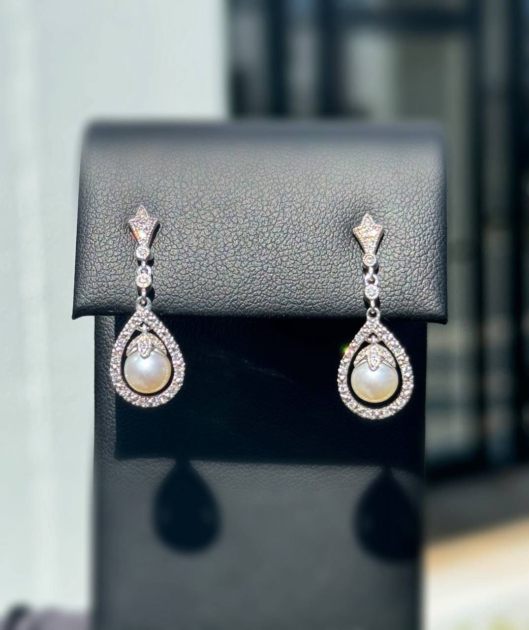 Jewelry sterling silver diamonds pearl 0.10CTW beautiful drop earrings