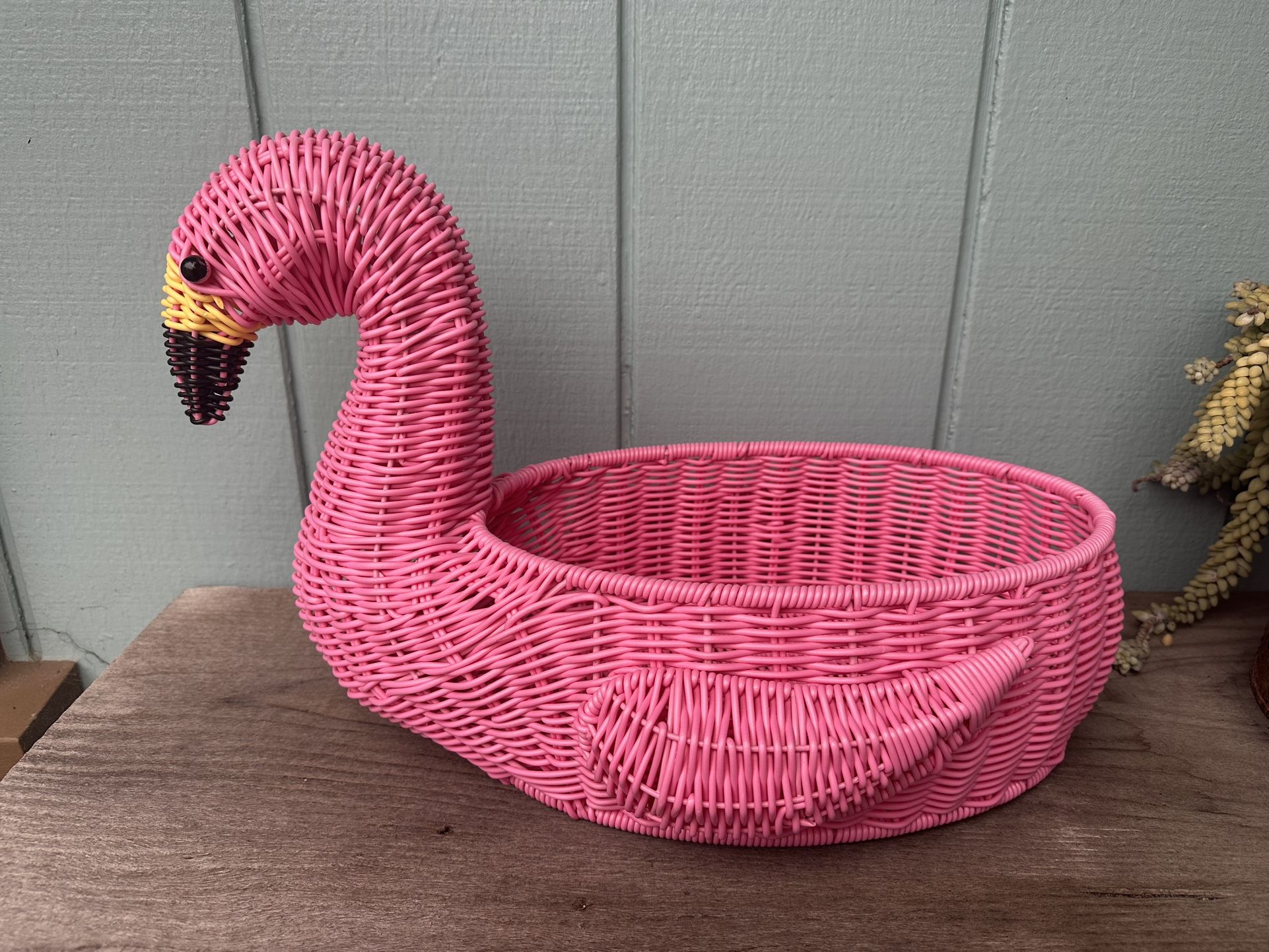 Pink Flamingo Basket Planter