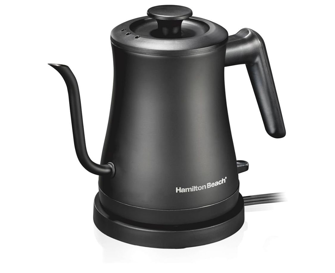 Hamilton Beach Compact 20 oz. / 0.6 Liter Gooseneck Electric Kettle for Boiling Water, Pour Over Coffee, Tea, Ultra Fast Heating With 1200 Watts, Stai