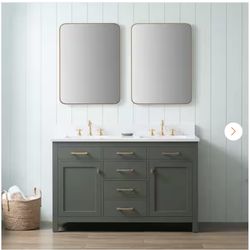 Jasper 54 in. W x 22 in. D Bath Vanity in Vintage Green with Engineered Stone Vanity in Carrara White with White Sinks