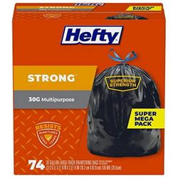 Hefty Strong Multipurpose Large Trash Bags, 30 Gallon, 74 Count x2 boxes