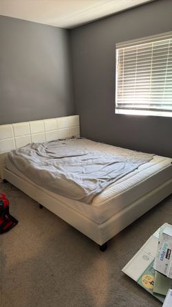 Off white Faux leather bed frame