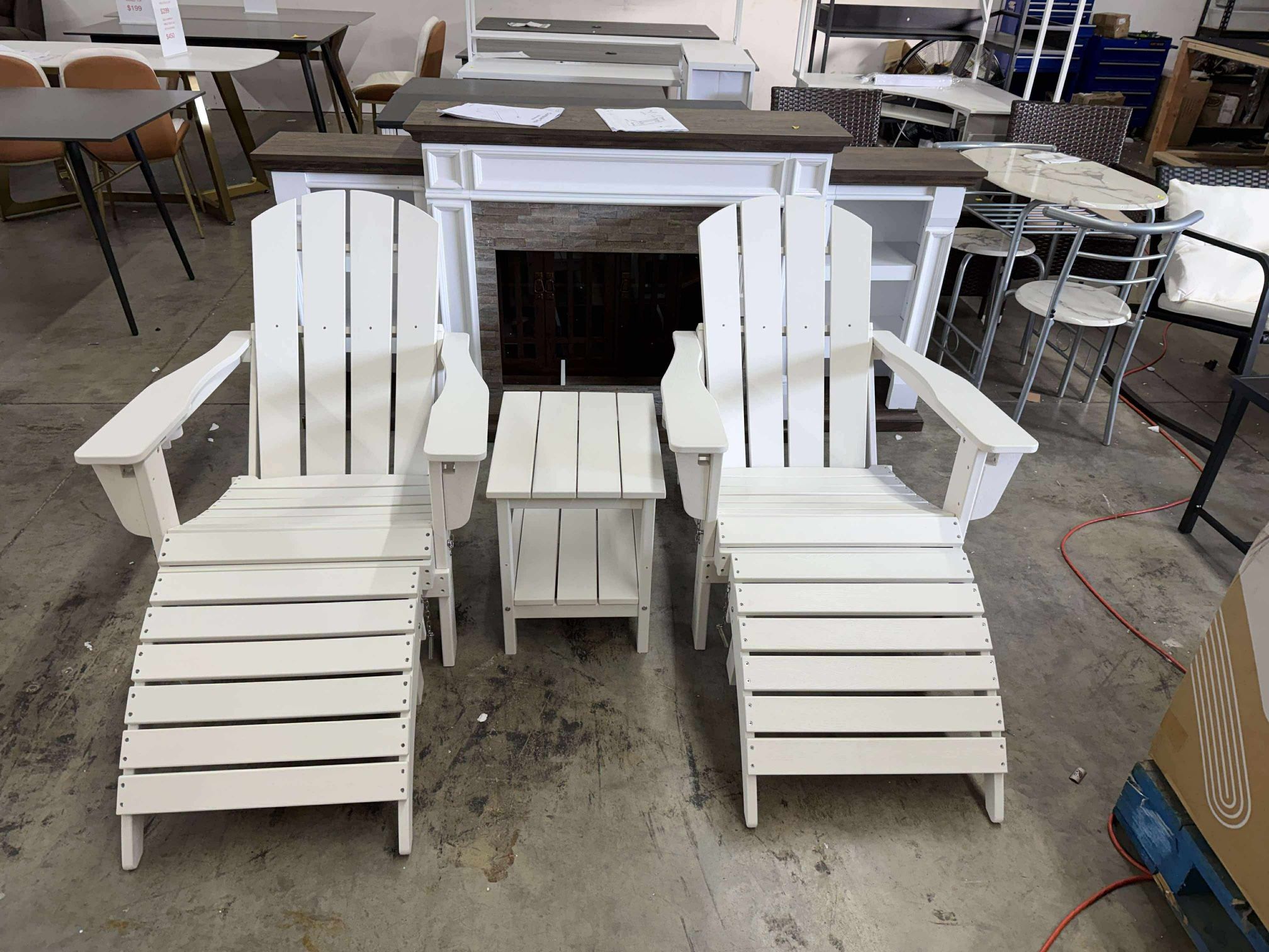 5PC Adjustable Folding Adirondack Chair and Ottoman and Double Side Table