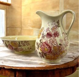 Royal Crownford Charlotte Wash Basin Pitcher Set England Floral 15” / 11.5” Rare
