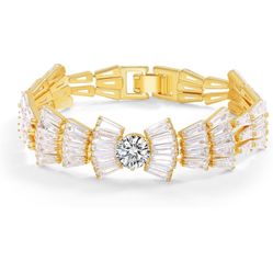 14K Gold Plated Women’s Tennis Bracelet – Sleek CZ Line Bracelet, Fits 6.0"–7.2" Wrist – Sparkly Everyday Jewelry Gift, Contemporary Tennis Bracelets 