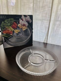 Mikasa Glass Divided Serving Tray with Center Dip Bowl