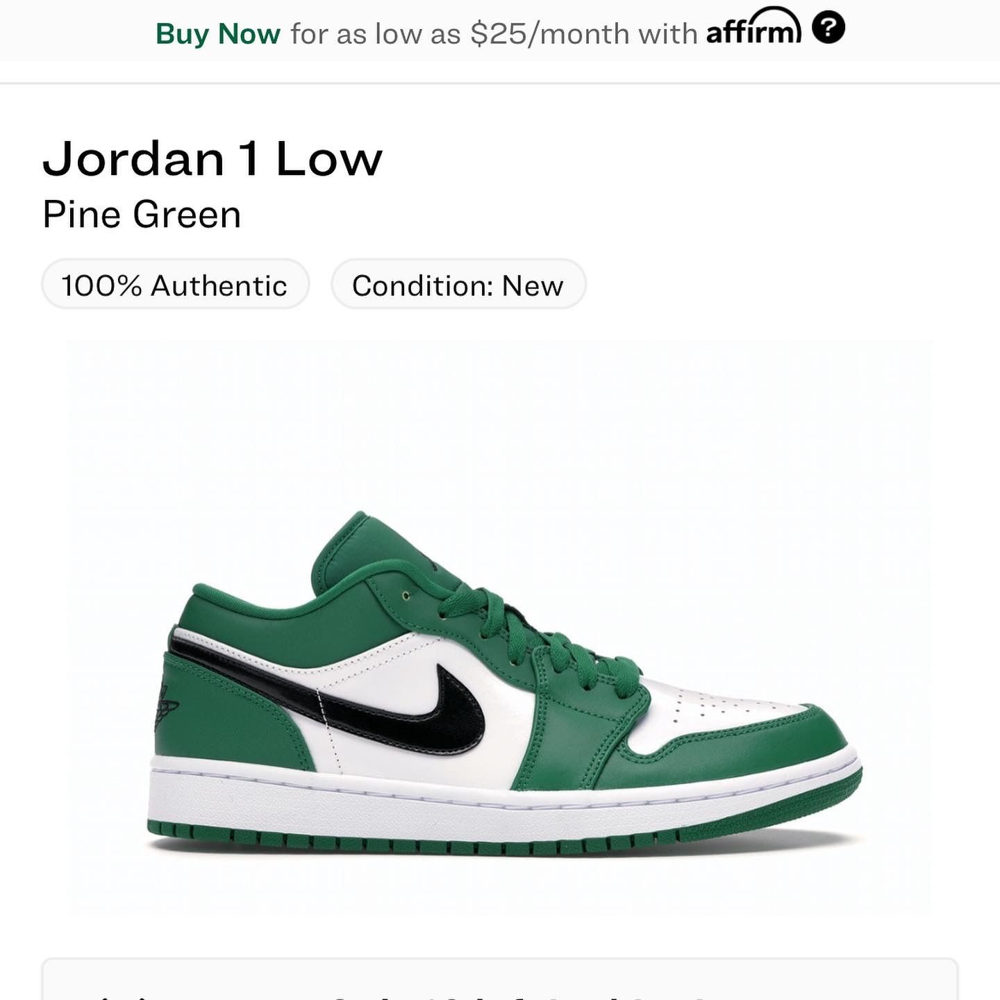 Jordan 1s Pine Green Lows 8.5