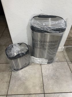 Ninestars Two-Piece Automatic Trash Can Combo Set, 13 Gal (50L) & 3 Gal (12L) Touchless Motion Sensor Garbage Cans with Odor-Sealing Lids, Matching Ov