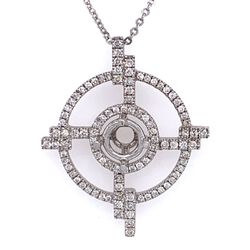 Semi-Mount Pendant Necklace For 0.50 Ct Round W/ 0.25 TCW Accents In 14k Gold