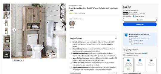 Better Homes & Gardens Gray 26" W over the Toilet Bathroom Space Saver