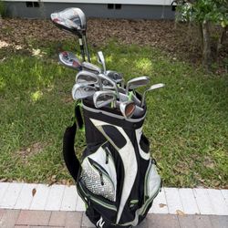 Mens TaylorMade Golf club set with Callaway driver. TaylorMade golf bag right handed
