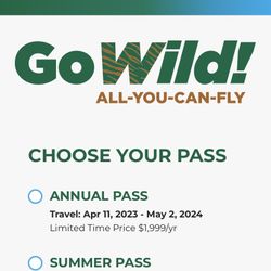  Tickets (Frontier Airlines)GO WILD! Pass Tickets 