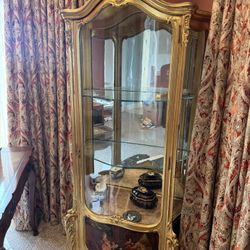 ANTIQUE LOUIS XVI GILTWOOD VITRINE WITH PAINTED SCENES - 24” x 16” x 68” 
