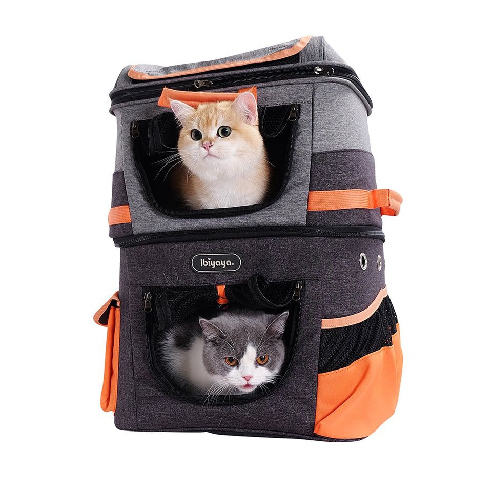 Ibiyaya Two-tier Pet Backpack, Best Hiking Double Cat-Dog Travel Carrier For Two Small Pets