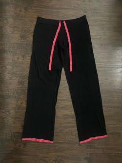 Cozy Black Knit Pajama Pants With Pink Lace Trim