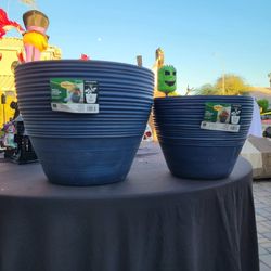 Vigoro 15 in. Ashton Large Brushed Denim Blue High-Density Resin Planter (15 in. D x 11.7 in. H)