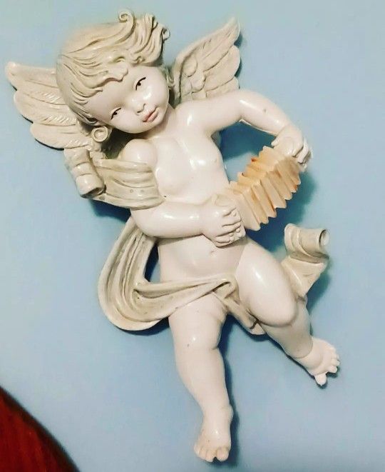 Vintage Midcentury Rubber Baby Blue CHERUB angel Wall Hanging