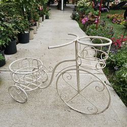 Rustic White Tricycle Plant Stand. (Yard Art) Clay Pots, Planters, Pottery, Talavera.